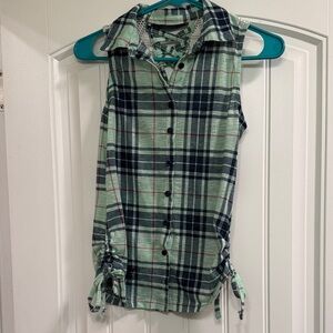 Plaid Sleeveless Button-Up Shirt